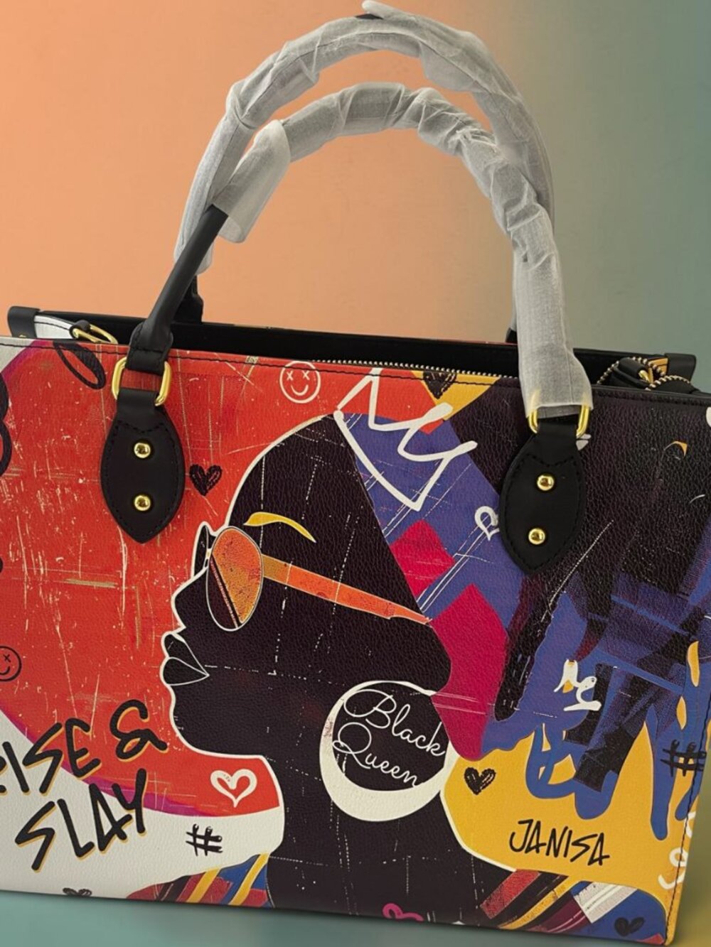 Afroyla Sanaa 'Salt Pop' w/ African inspired graphic art vegan leather tote bag
